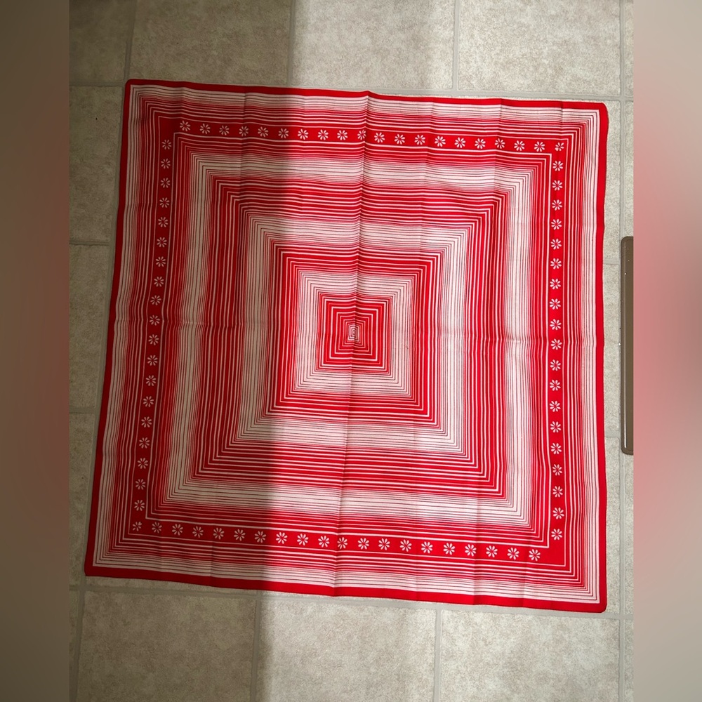 VTG Polyester Red and White Geometric Pattern Scarf. Measures 26x26 inches